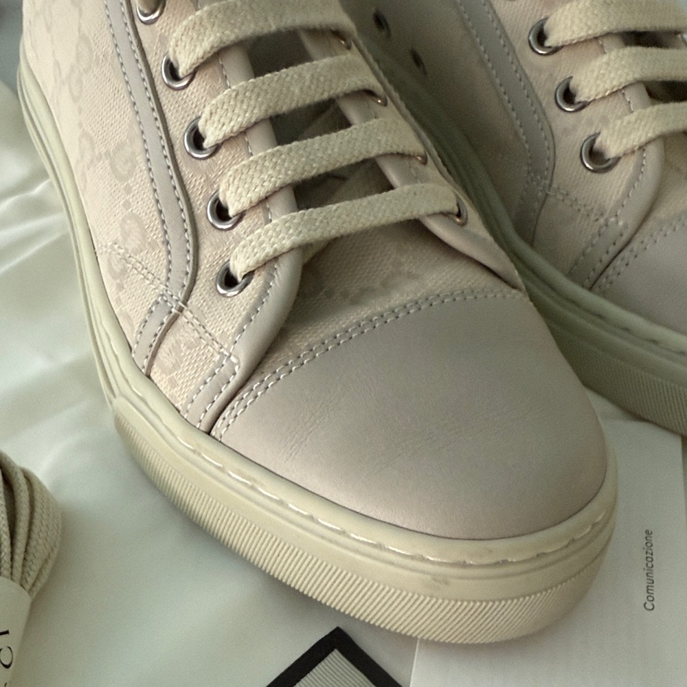 GUCCI Beige Tan GG monogram Women's Sneakers Shoes canvas leather low top 36 - Picture 8 of 10